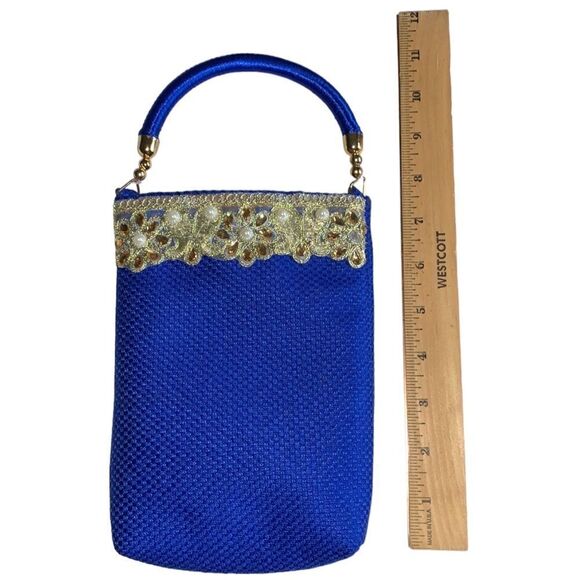ROYAL Blue Mini Bag with Gold & Pearl Embellishments - Picture 2 of 7